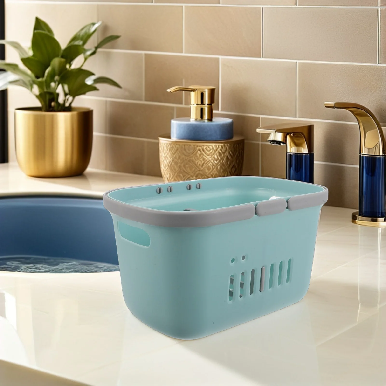 

Large Capacity Portable Shower Caddy Mesh Bathroom Basket Adjustable Compartments Travel Storage Organizer Blue