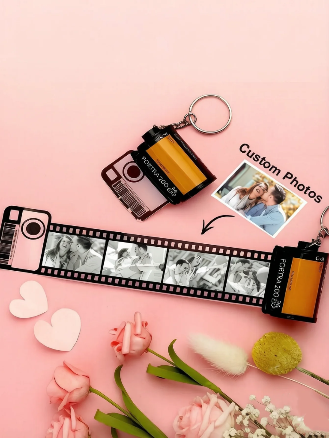 1pc Custom Film Roll Keychain with 5 Photos 3 Styles Gift For Couples Family Boyfriend Girlfriend Anniversary Valentine Him Her