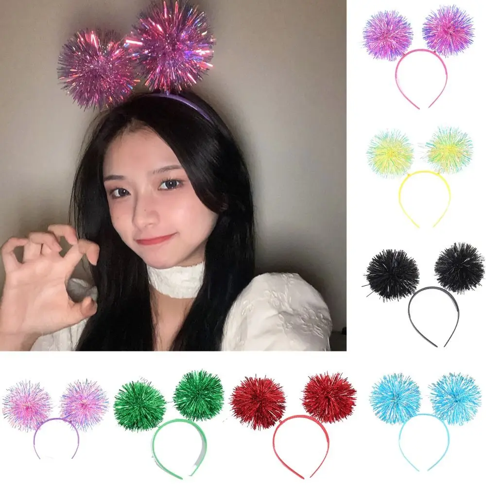 Cute Pom Pom Headband Simple Colorful Bling Tinsel Headband Giltering Party Headband Women Girls Pink