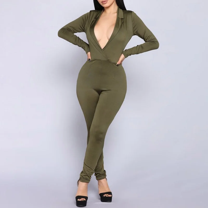 

Sexy Faion V-Ne Women's Jumpsuit High Waist Long Pants Autumn Winter Clothing Comfortable Fabric Ladies Suit