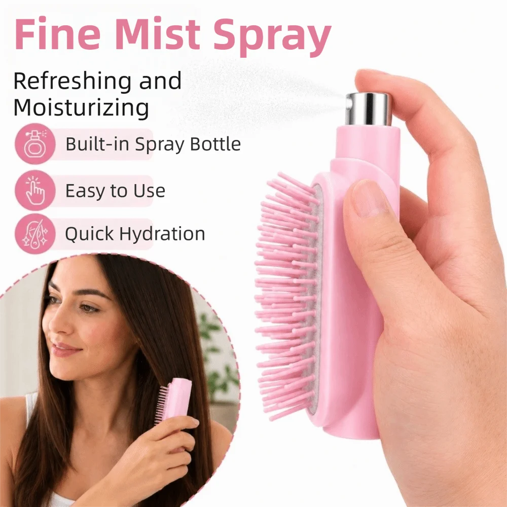 Refillable Spray Massage Comb Multi-Function Portable Pocket Spray Hair Brush Hair Care Soft Rounded Bristles