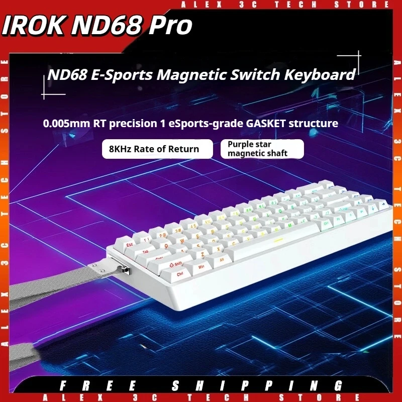 

IROK ND68 Pro Magnetic Switch Keyboard 8K 0.001mm RT GASKET Hot-Swap Ergonomic Gaming Keyboard with Hall Sensor ARGB for Mac/Win