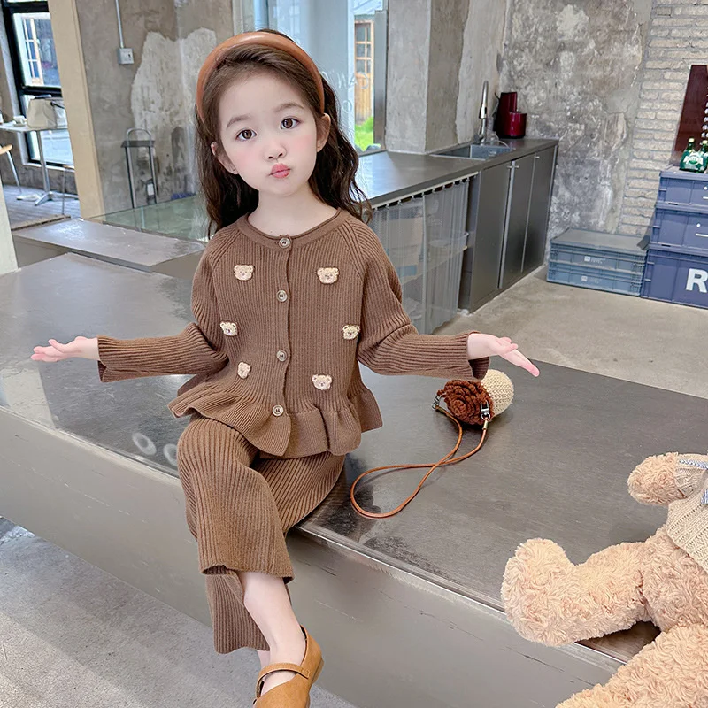 

Girls Coat +Pants Kids Suits 2PCS/Set Cotton 2024 Knitting Spring Autumn Cotton Tracksuit School Suits Christmas Gift Children C