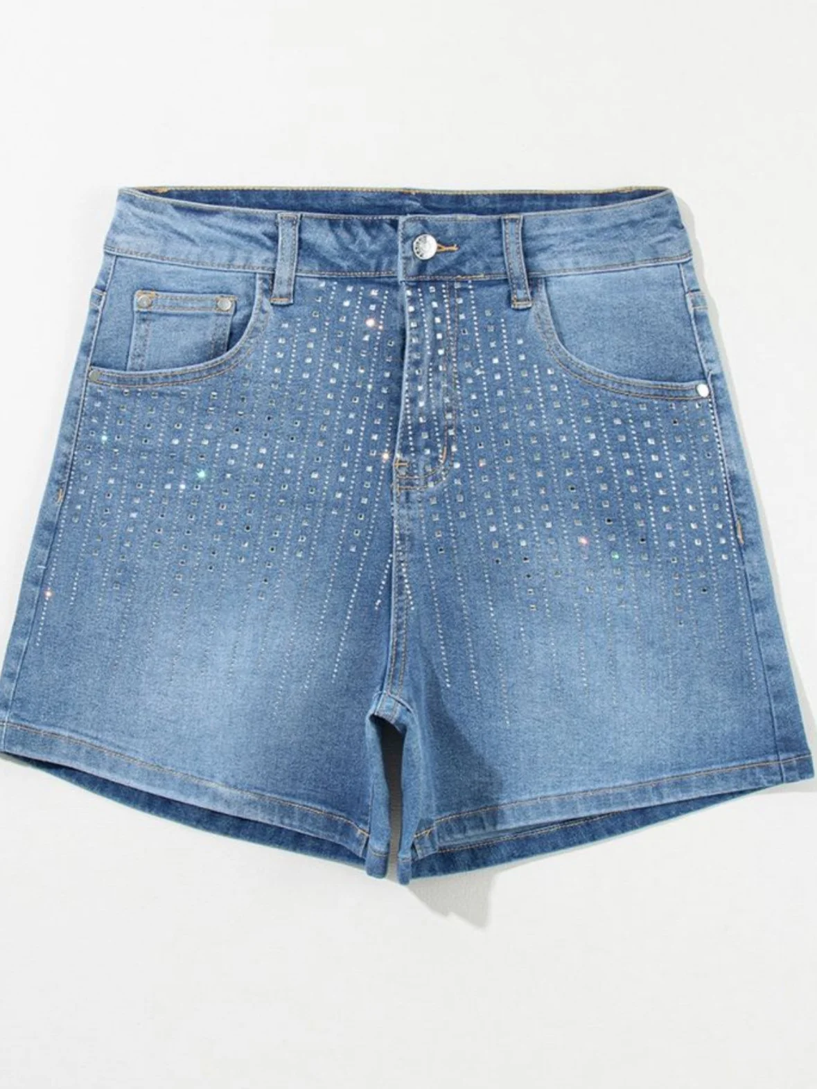 

American Retro Rhinestone Denim Shorts Women 2026 Summer New Rolled Hem A-Line Wide Leg Hot Pants Mini Y2K Short Pants