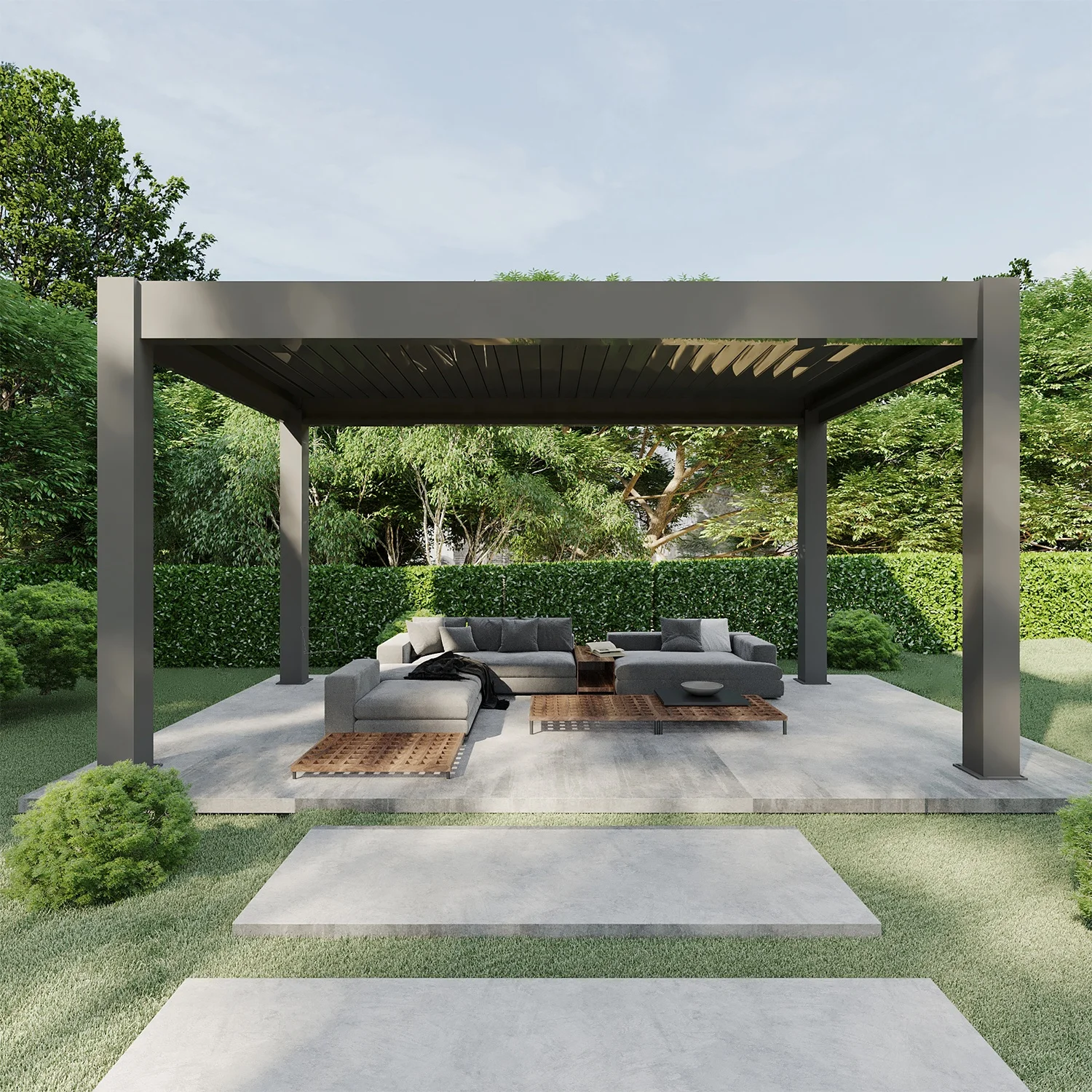 

Modern Smart Electric Bioclimatic Pergola-Automatic Louver Roof Aluminum Gazebo Solar Power Powder Coated for Balcony Garden