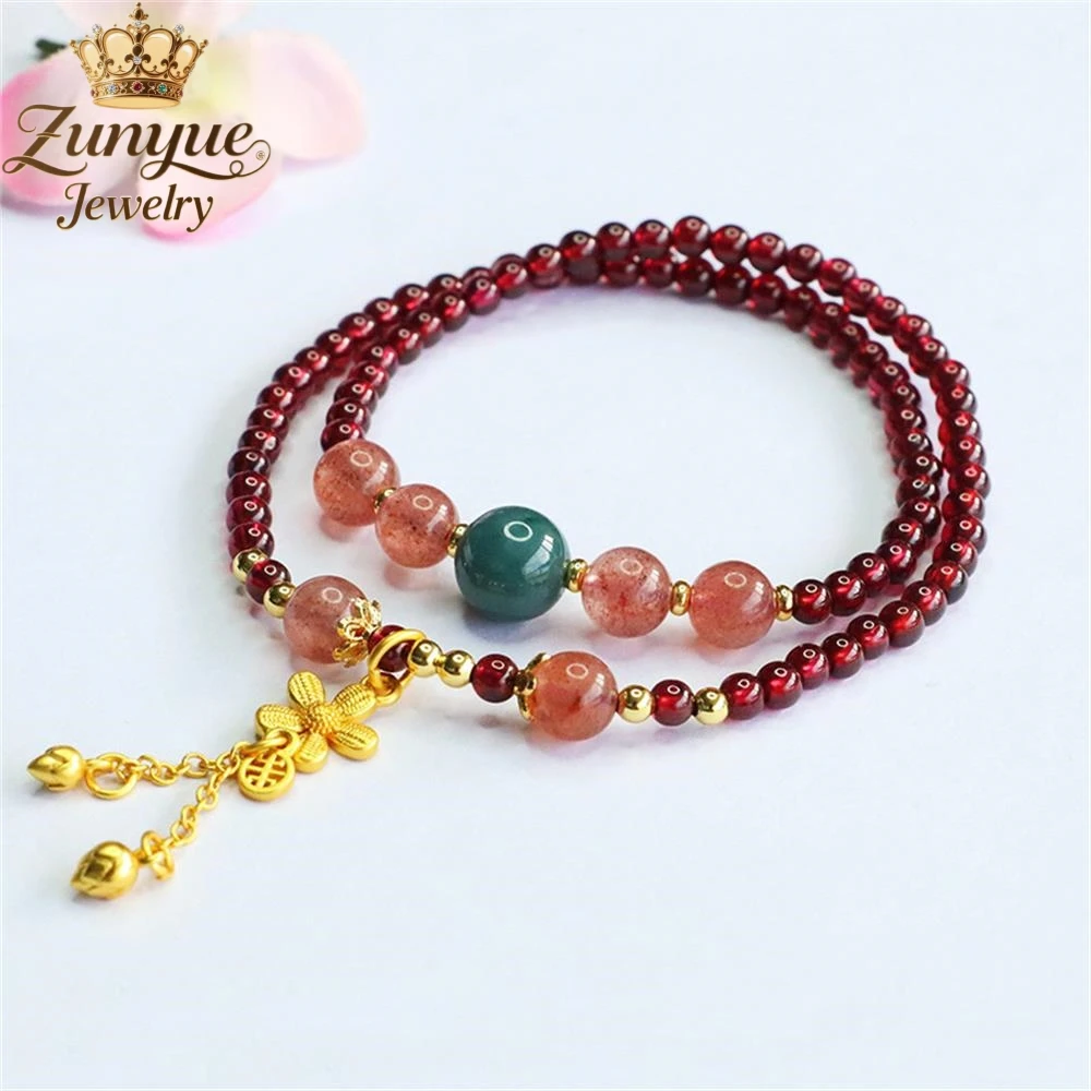 

Natural Garnet Strawberry Crystal Double Loop Bracelet Luxury Quality Jewelry Fashion Jewelry Exquisite Charms Elegant Popular