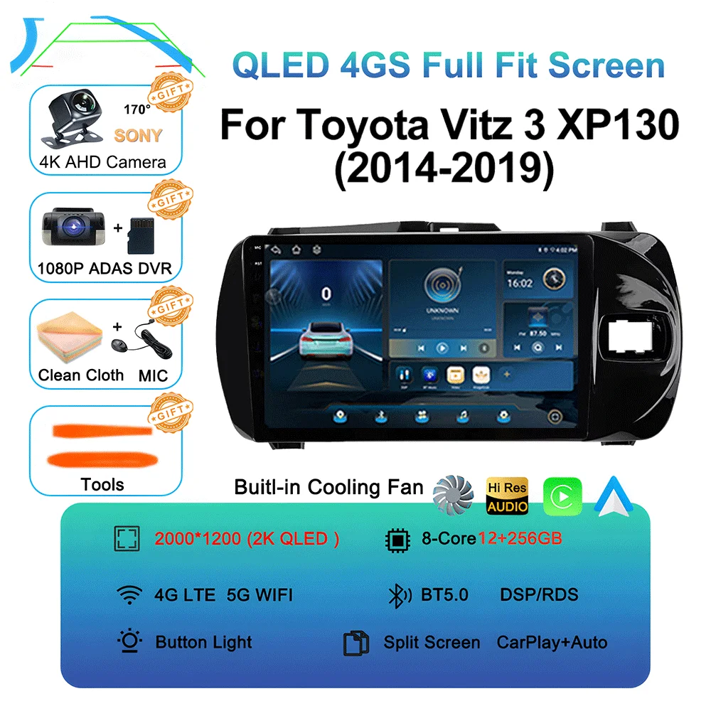 LJZN Android 16 Auto Carplay For Toyota Vitz 3 XP130 2014 - 2019 Car Multimedia Video Player Autoradio GPS Stereo 2Din DVD 5G image 3
