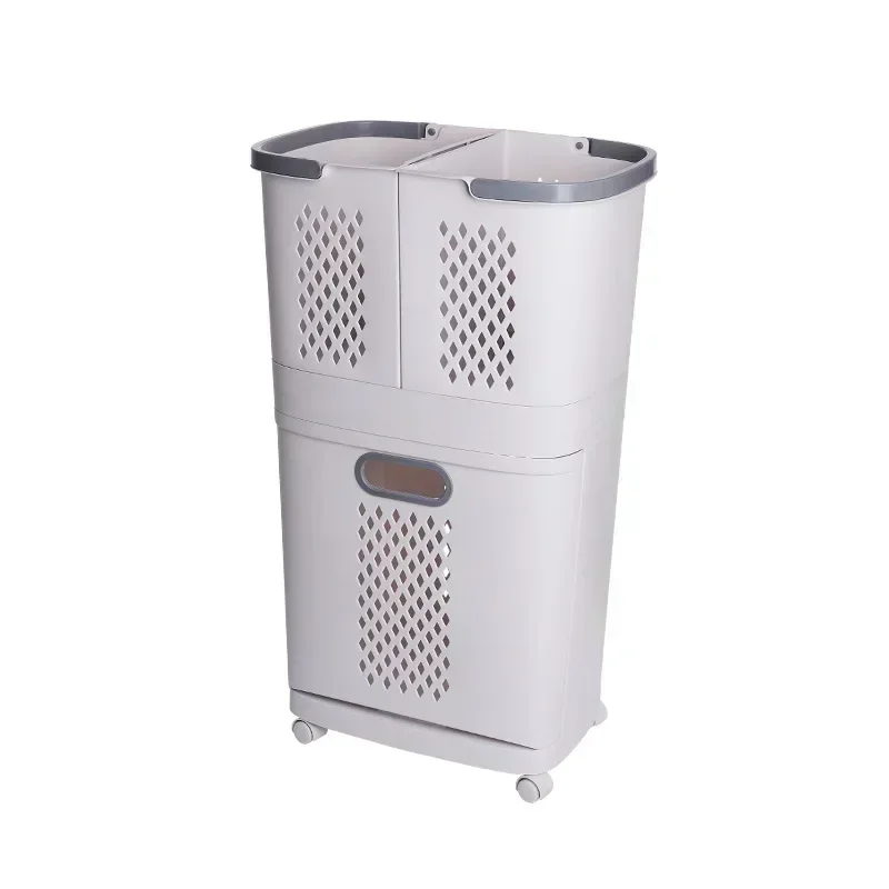 

3 Layers Large Bathroom Dirty Laundry Storage Basket Hamper Toilet Dirty Clothes Organizer Bin With Wheel Home Storage Container