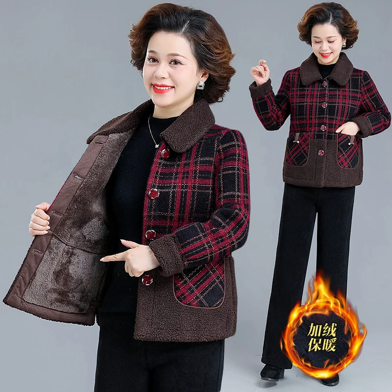 

Пальто-кардиган из овечьего бархата с флисовой подкладкой для женщин среднего возраста, утепленное, модное, зимнее, теплое, из шерстяной ткани