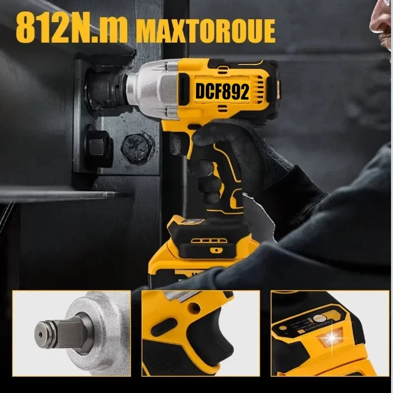 Llave eléctrica sin escobillas DCF892, controlador de impacto inalámbrico de 1/2 pulgadas, 812N.m, herramientas de reparación de automóviles de alto par, compatible con batería Dewalt