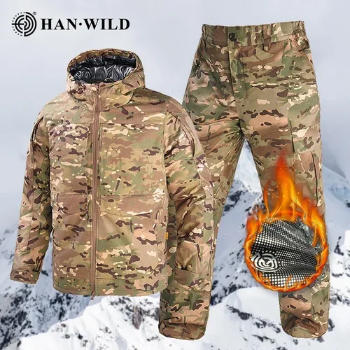 Imagen 1 del producto Ropa de invierno para hombre, chaqueta táctica, traje calefactor, uniforme de combate cálido de algodón, pantalones Softair, cortavientos térmico a prueba de viento para senderismo