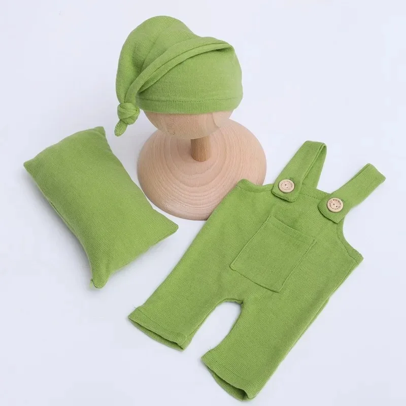 Shooting Photo Costume for Baby Casual Simple Soft Solid Color Hat+Overall Pant+pillow 3pcs/sets Newborn Photography Clothing