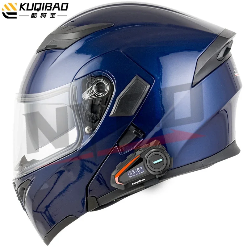 KUQIBAO Motorcycle Helmet Flip Up Helmet Bluetooth Anti-fog Double Lens Full Face Helmet DOT Certification Casco Moto Motocross