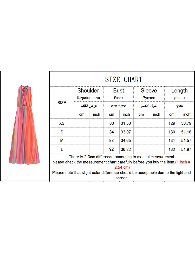 TRAF Elegant Women Colorful Striped Halter Dress 2024 Sexy Sleeveless Backless High Wasit Maxi Dresses Chic Beach Robes