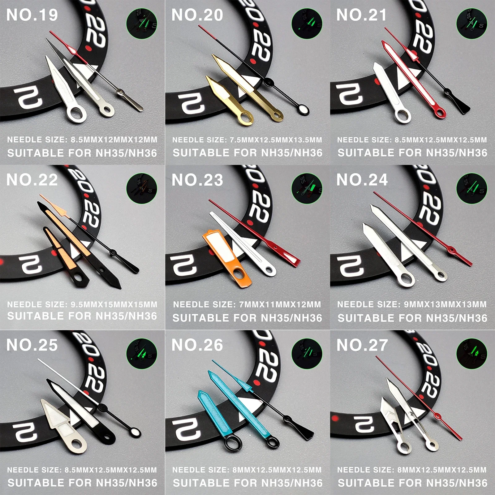 NH35 Hand Green Red Silver Gold Blue Orange Watches Needles Luminous for NH35 NH36 4R36 7S36 7002 7009 Movement Watches Pointers