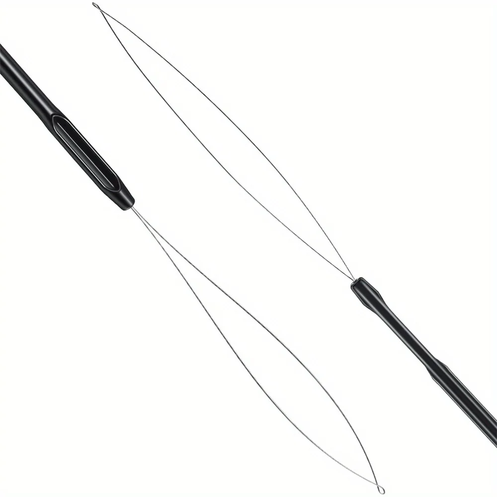 10pcs/pack New Style Hair Extension Loop Needle Threader Pulling Hook Tool and Bead Device Tool Black Loop Threader for Hair image 5