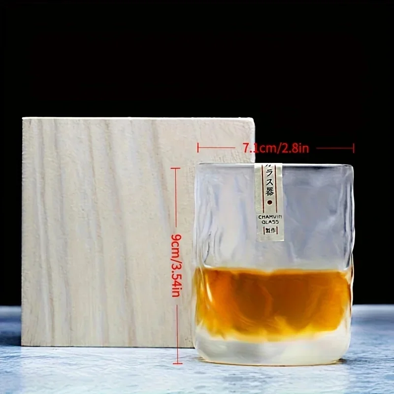First Snow Frost Glacier Crystal Glass, Retro Thick Flat Base Whiskey Beer Cup, Decorative Bar Drinkware Packed  JJ5032