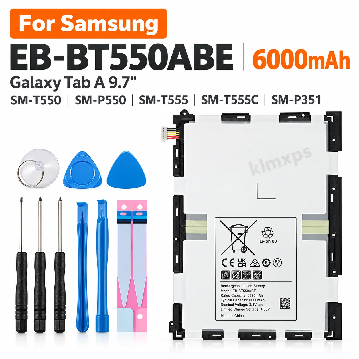 Replacement Tablet Battery EB-BT550ABE 6000mAh For Samsung Galaxy Tab A 9.7 SM-T550 SM-P550 SM-T555 SM-T555C P351
