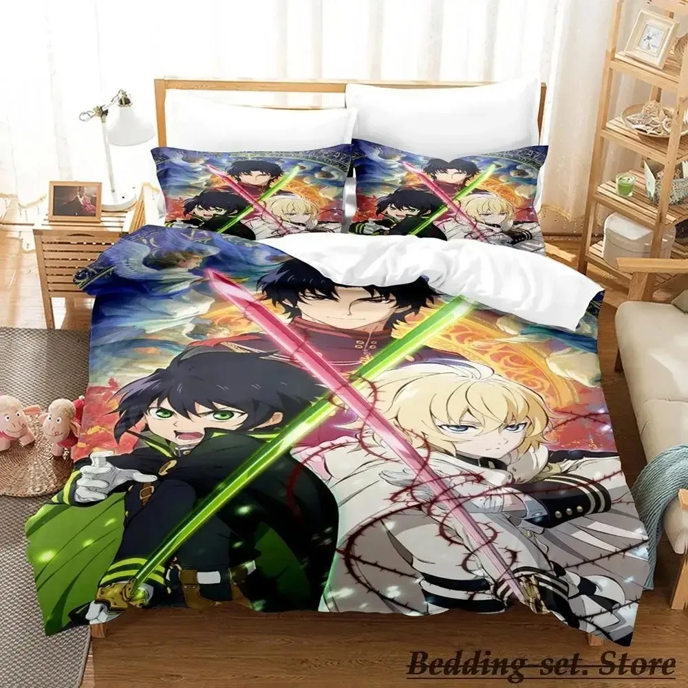 2023 Seraph of The End Bedding Set Cartoon Anime Three-piece Set Adult Kid Bedroom Duvetcover Sets 3D Kawaii Drap De Lit