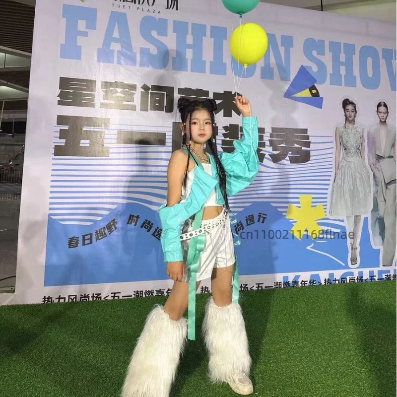 Stroje do jazzu dla dzieci, skórzane stroje w jaskrawych kolorach dla dziewcząt, modele grup dziewczęcych, zestawy kostiumów na wybieg sceniczny.