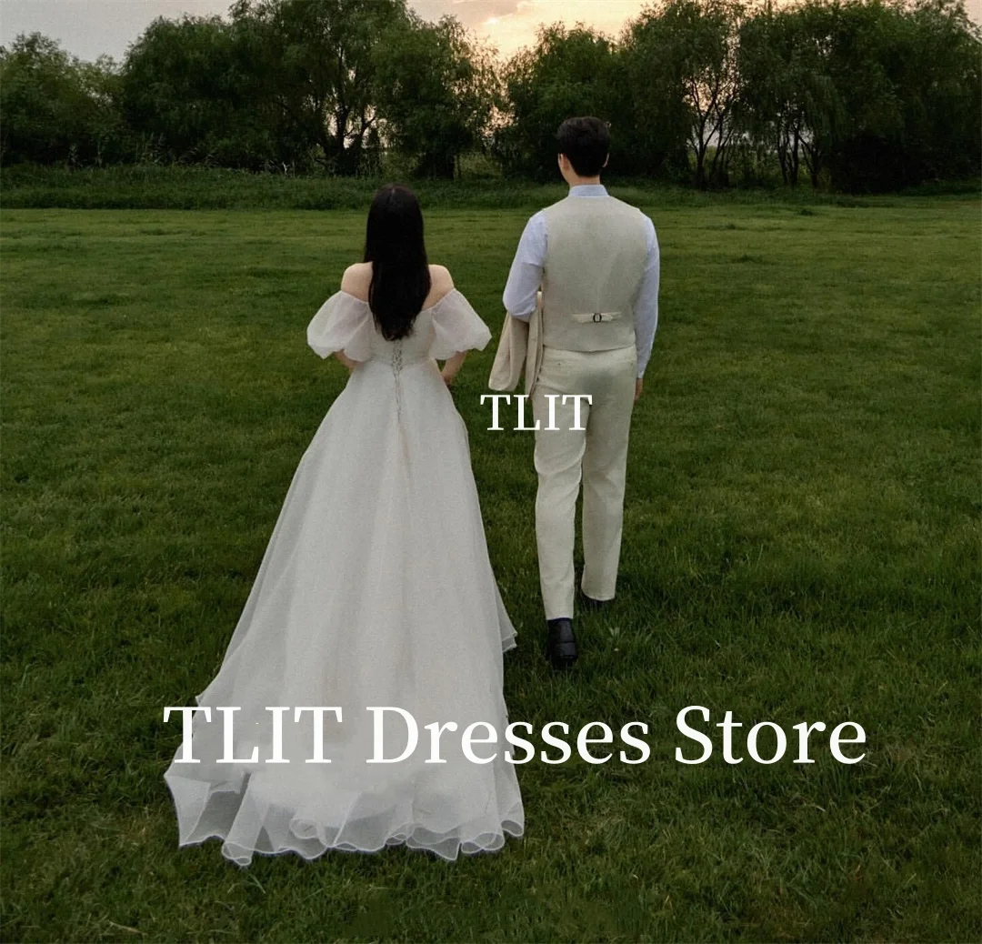 TLIT Elegant Tulle Evening Party Dresses Korea Photoshoot Wedding Puff Sleeves Prom Gowns Formal Occasion Customized Corset Back