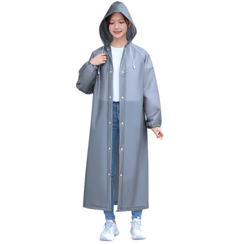 Waterproof grey Raincoat Adult Long EVA Unisex raincoat Waterproof travel fishing camping hooded raincoat