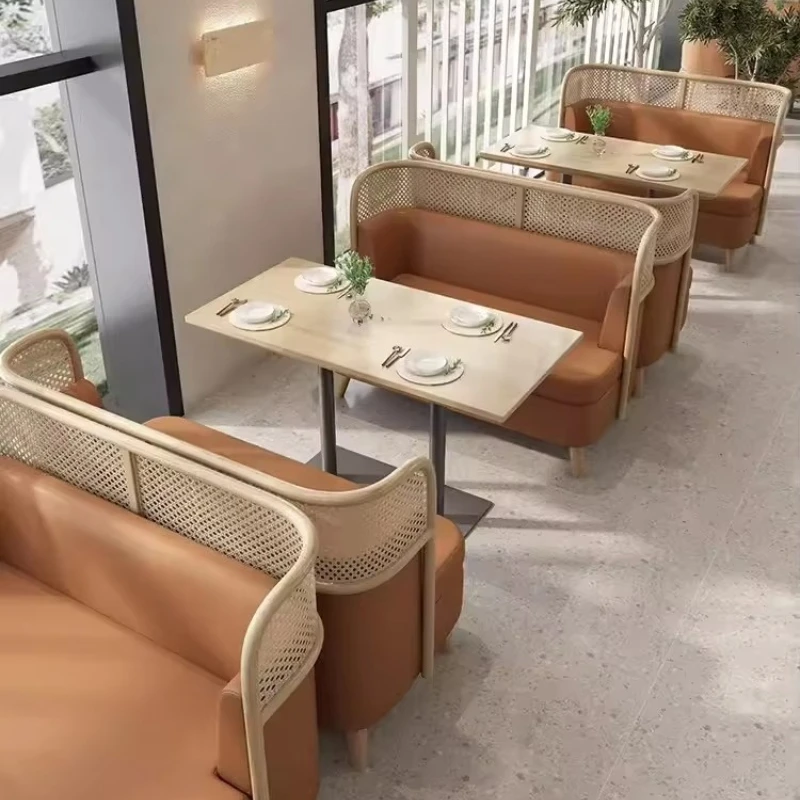 

Brown Leather Solid Wood Restaurant Hotel Commercial Seating Pavilion Restaurant Tables and Chairs Modern Bar Furniture