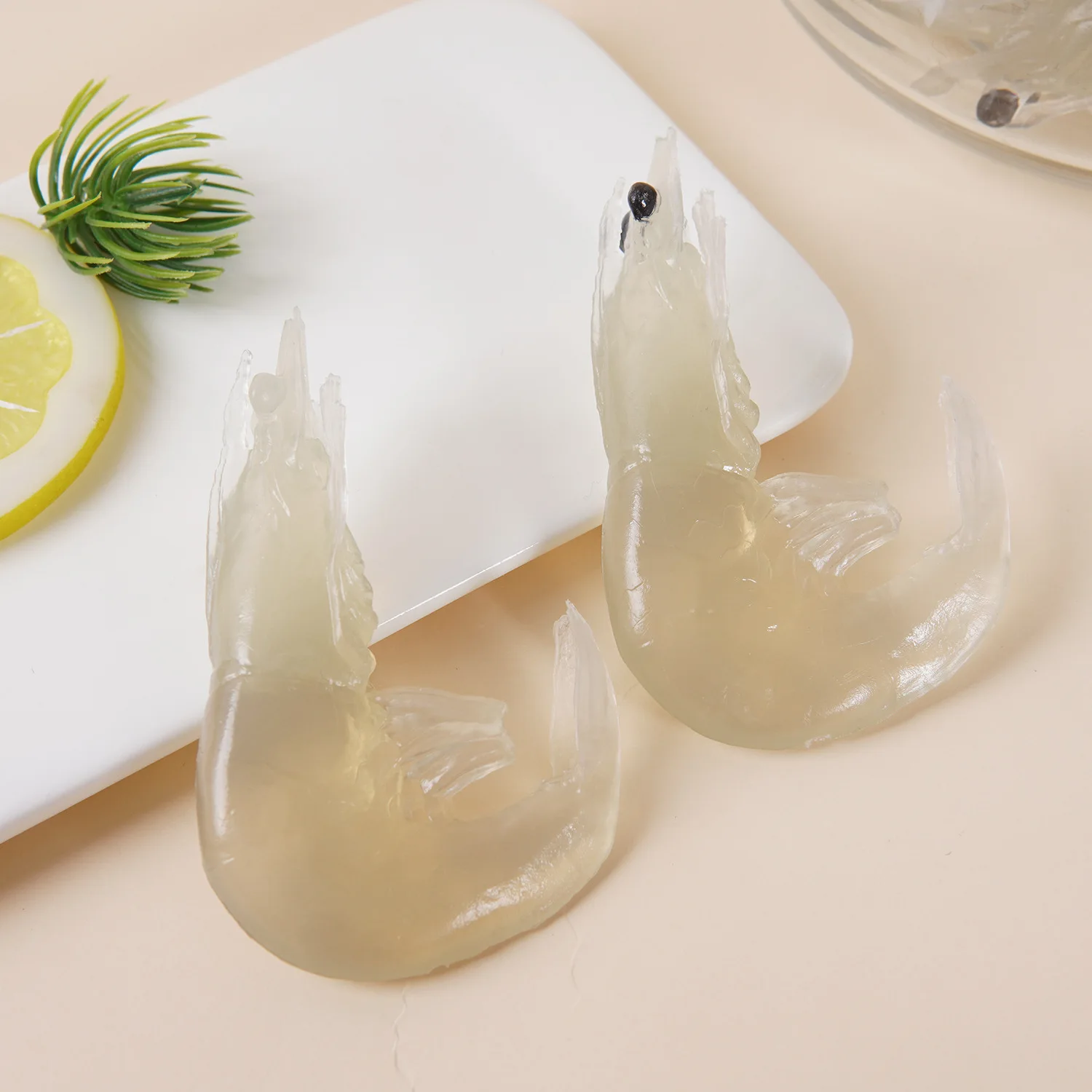 Fake Transparent Shrimp Seafood Artificial Model Props Simulation Food Keychain Pendant Charm Decorations Decor 4pc/lot
