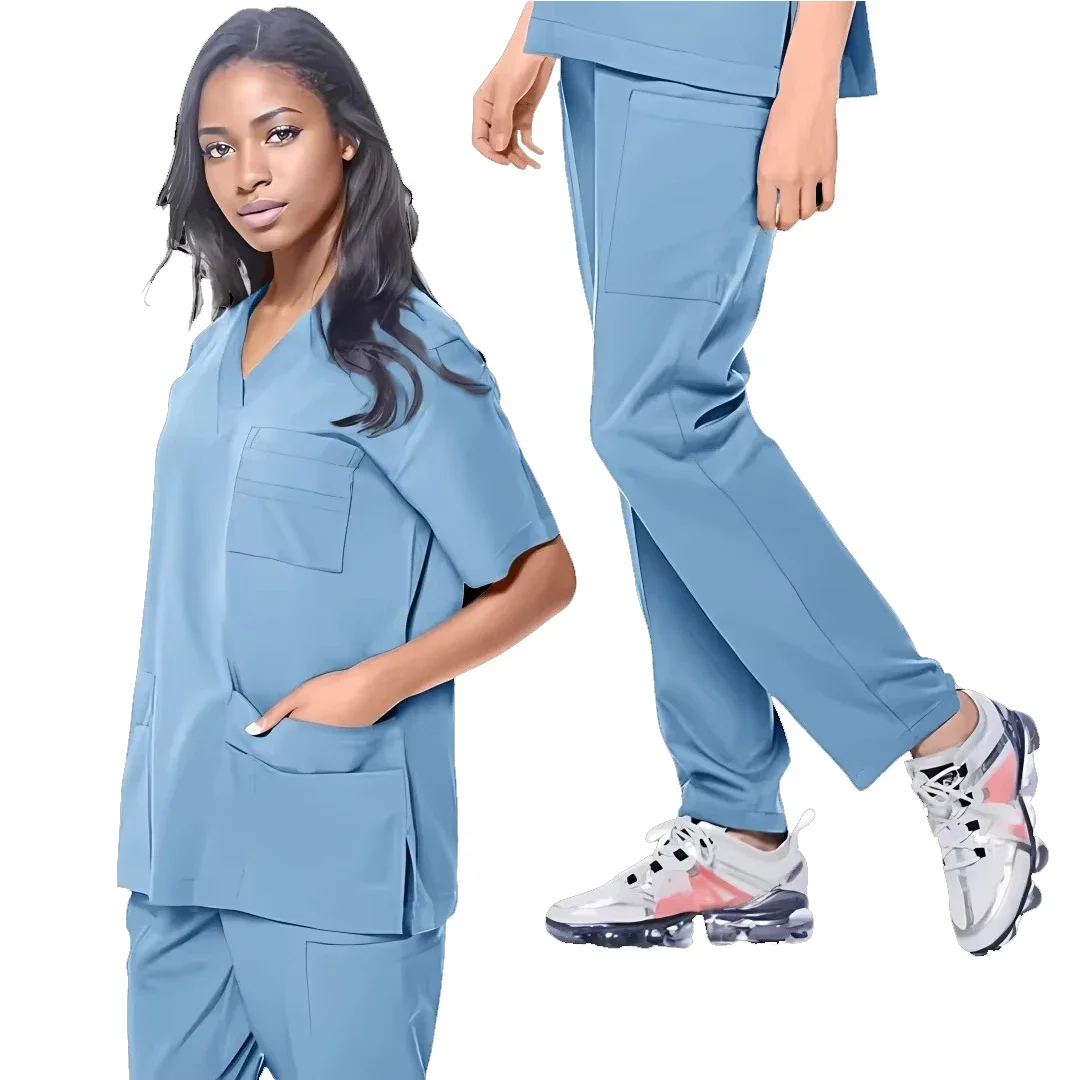 Hospital cirúrgico workwear manga curta calças superiores acessórios de enfermagem roupas médicos feminino uniformes médicos elástico esfrega conjunto