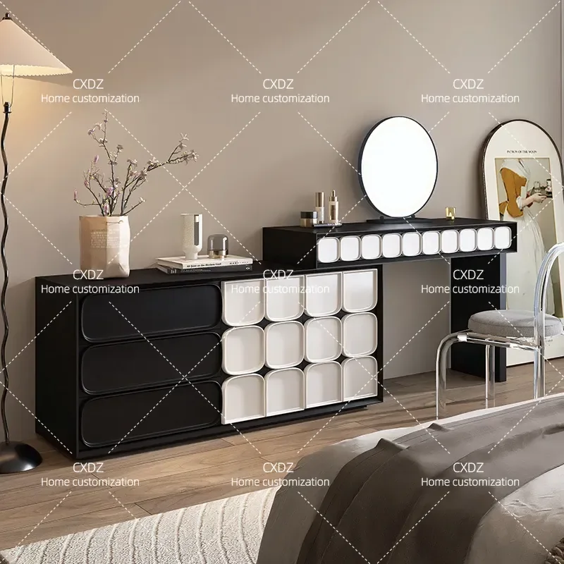 Italian Minimalist Painted Dresser Chest Cabinet Integrated Bedroom End of Bed Makeup Table Retractable Multi Function