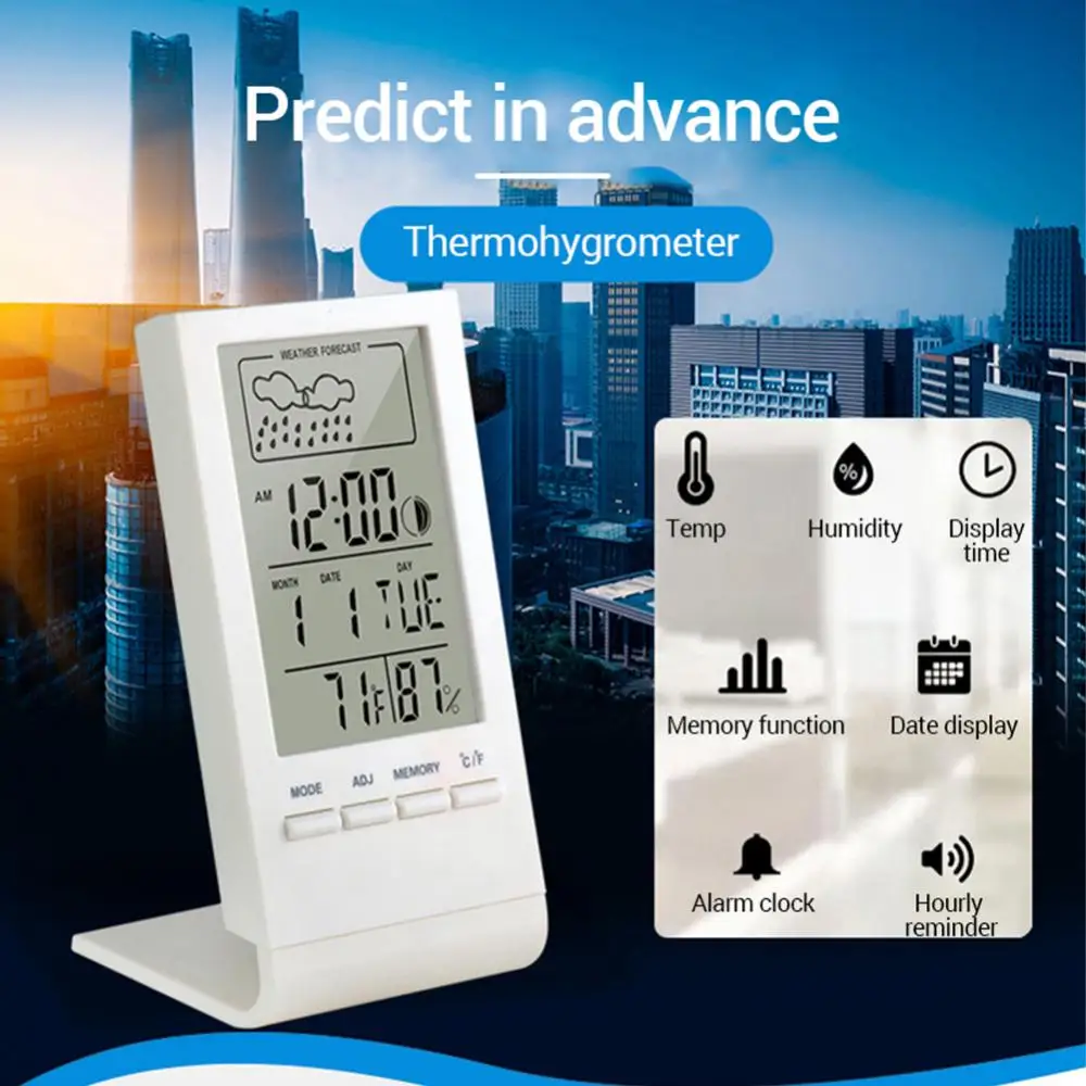 Electronic Digital Temperature Humidity Meter Thermometer Hygrometer Indoor Outdoor Weather Station Mini Clock