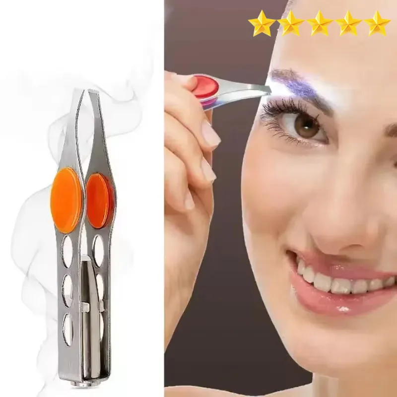 【Hot sales】LED-Illuminated Portable Stainless Steel Eyebrow Tweezer for Precise Hair Removal and Makeup Application