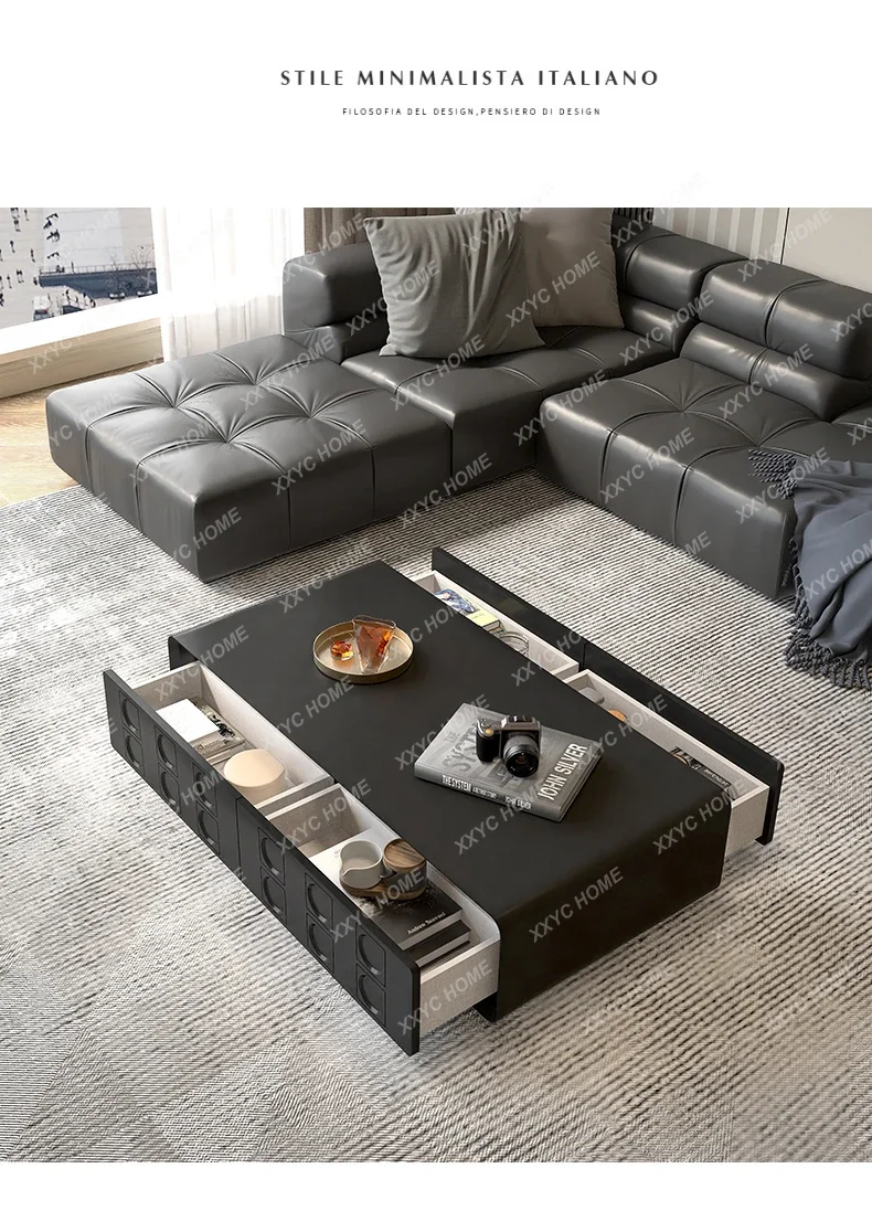 YYVv Solid Wood Paint TV Cabinet Coffee Table Combination Living Room Household Simple Medieval Black TV Cabinet