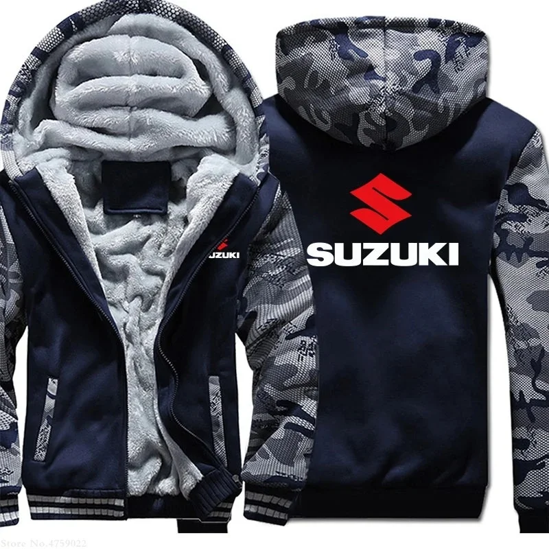 Neues, mit Fleece gefüttertes Suzuki-Sweatshirt für den Winter, lockerer, langärmliger, warmer Mantel, modisches Herren-Kapuzenpullover mit Revers.