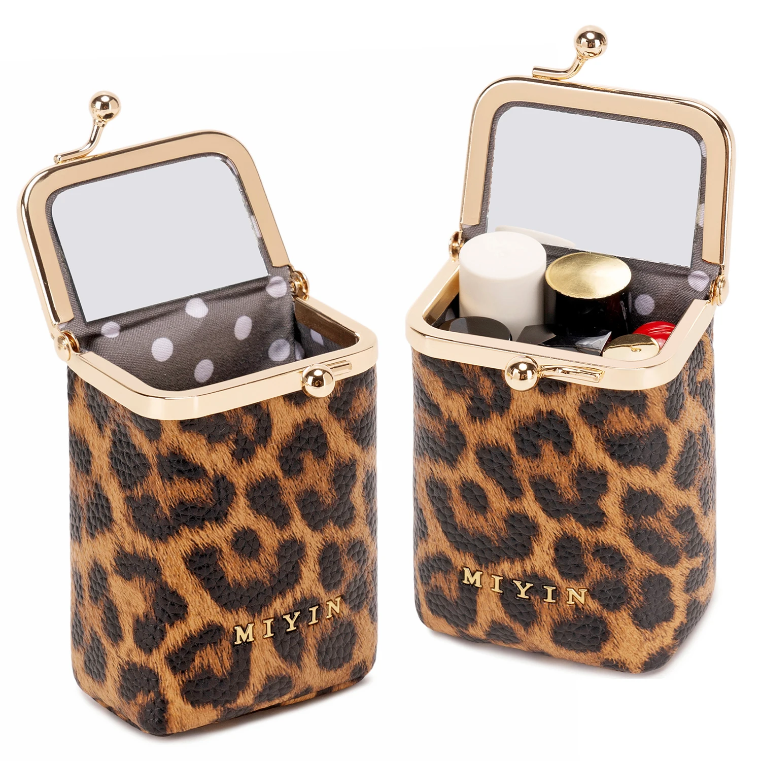 Leopardenmuster Lippenstift-Aufbewahrungstasche Mini Tragbare Mikrofaser-Leder Kosmetiktasche für Damen Einfache Schmuck-Kopfhörer-Münzbörse mit M