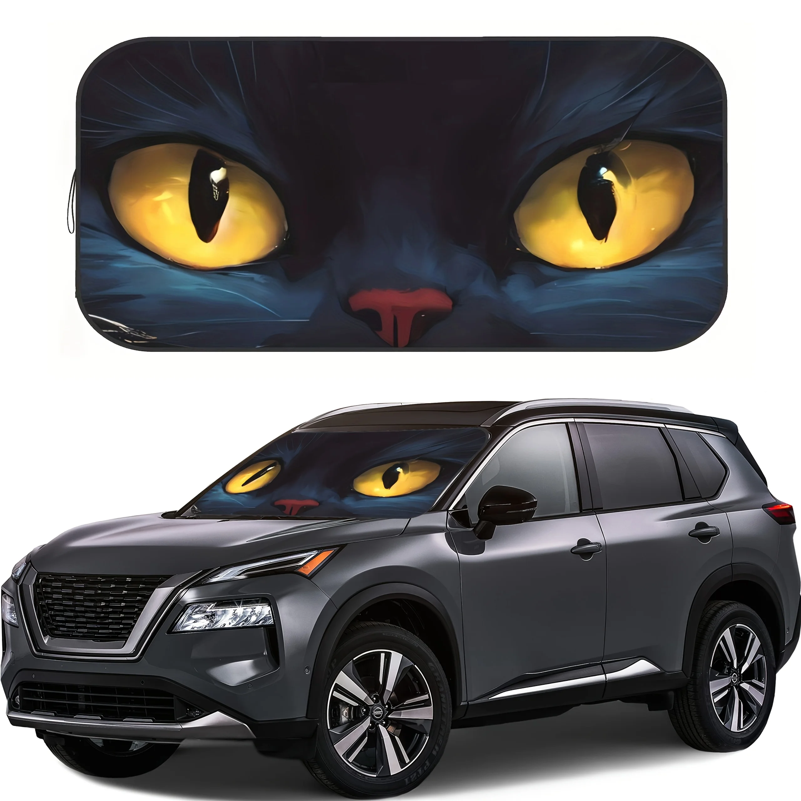 1pc Funny Cat Eye Car Windshield Sunshade, Polyester Roll-up Front Window Protector for Cars, Trucks, and SUVs Universal