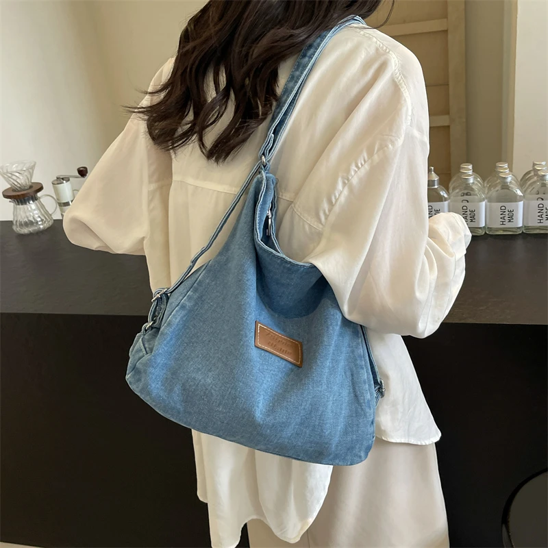 Solid Shoulder Bags Soft Sewing Thread 2024 High Quality Bags for Women Zipper Denim Women\'s Handbag Bolsos De Señora Bolso