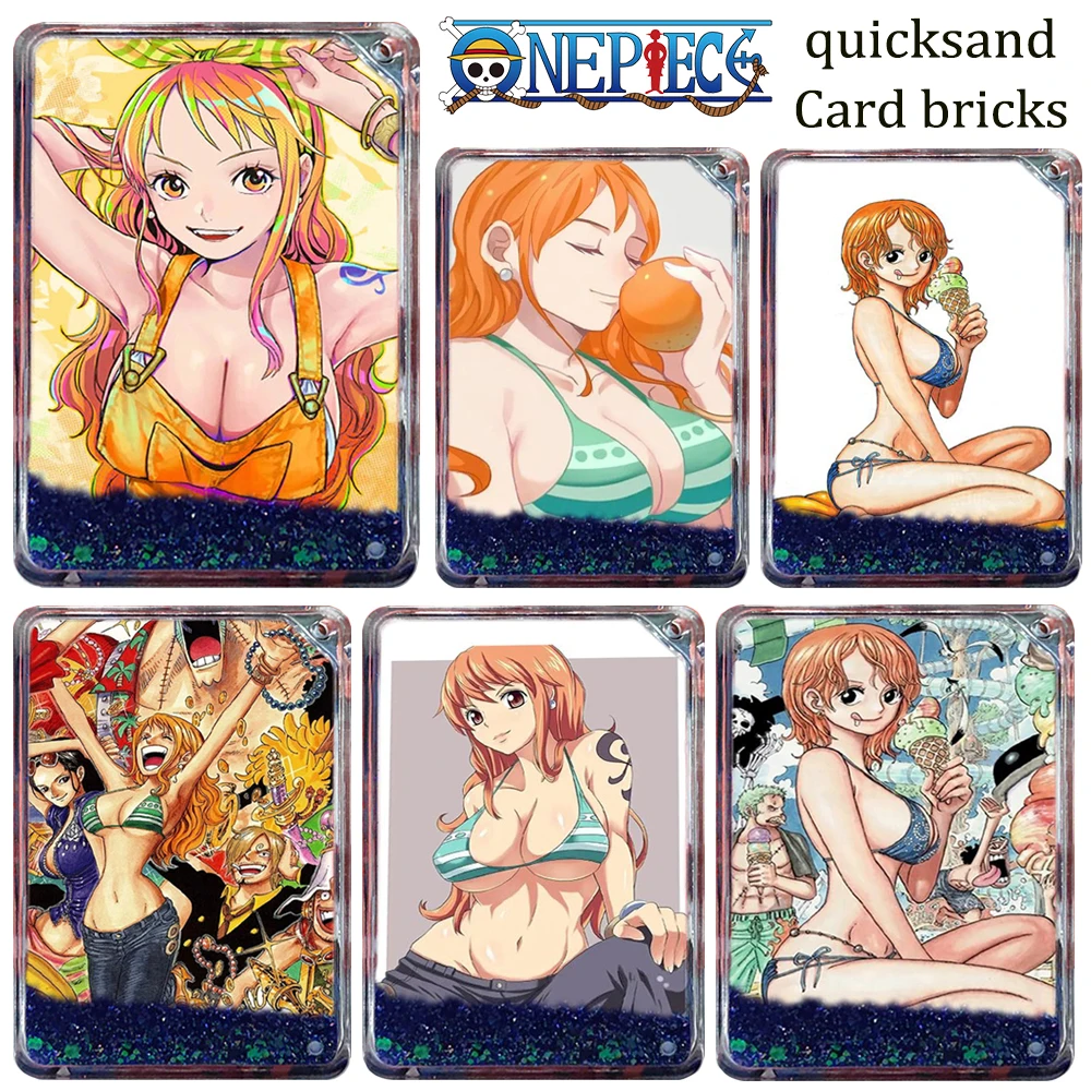 

One Piece Nami DIY Blue Colorful shiny quicksand card bricks Anime boy table ornaments Holiday gifts Acrylic Transparent