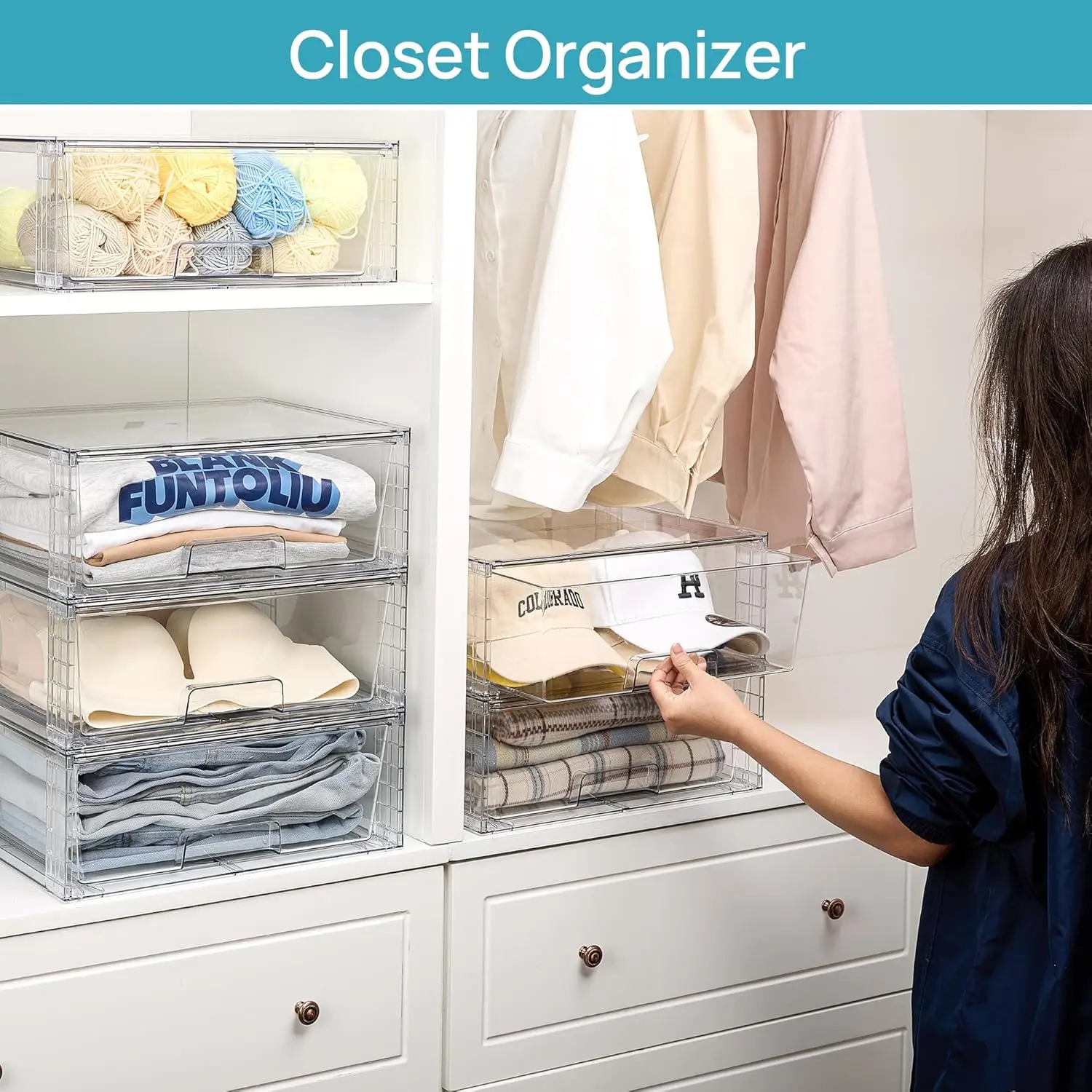 Large Clear Stackable Storage Drawers, 2-Pack Acrylic Organizers for Bathroom Closet Kitchen Pantry