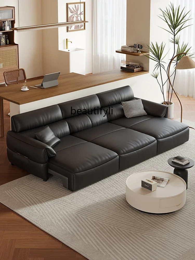 

07Multifunctional Electric Sofa Leather Sofa Bed Dual-Use Folding Retractable Living Room Straight Row