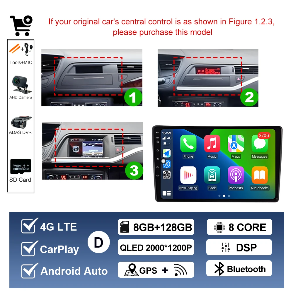 Draadloze Carplay Voor Citroen C5 2008 2009 2010-2016 Android AUTO Autoradio Multimedia Speler GPS Navigatie WIFI DSP Stereo BT