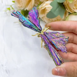 Natural Colorful Tourmaline Electroplanted Dragonfly Spar Crafts Reiki Healing Home Decoration Plating Crystal Butterfly