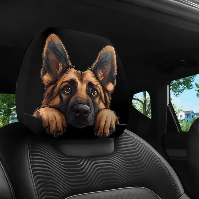 2pcs Realistic German Shepherd Puppy Car Headrest Covers Fit for All Vehicles Easy to Clean Comfortable for Long Drives Business