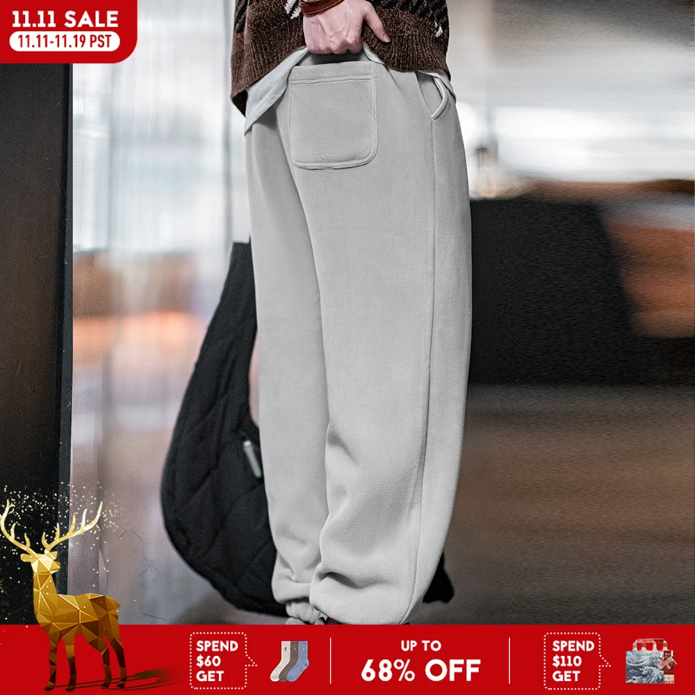 

Maden мужские повседневные однотонные флисовые спортивные штаны с манжетами и эластичной резинкой на талии, брюки на флисовой подкладке, теплые спортивные прямые брюки