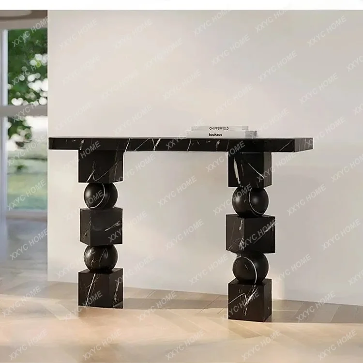 Modern natural marble entrance table light luxury  living room flower rack rack against the wall