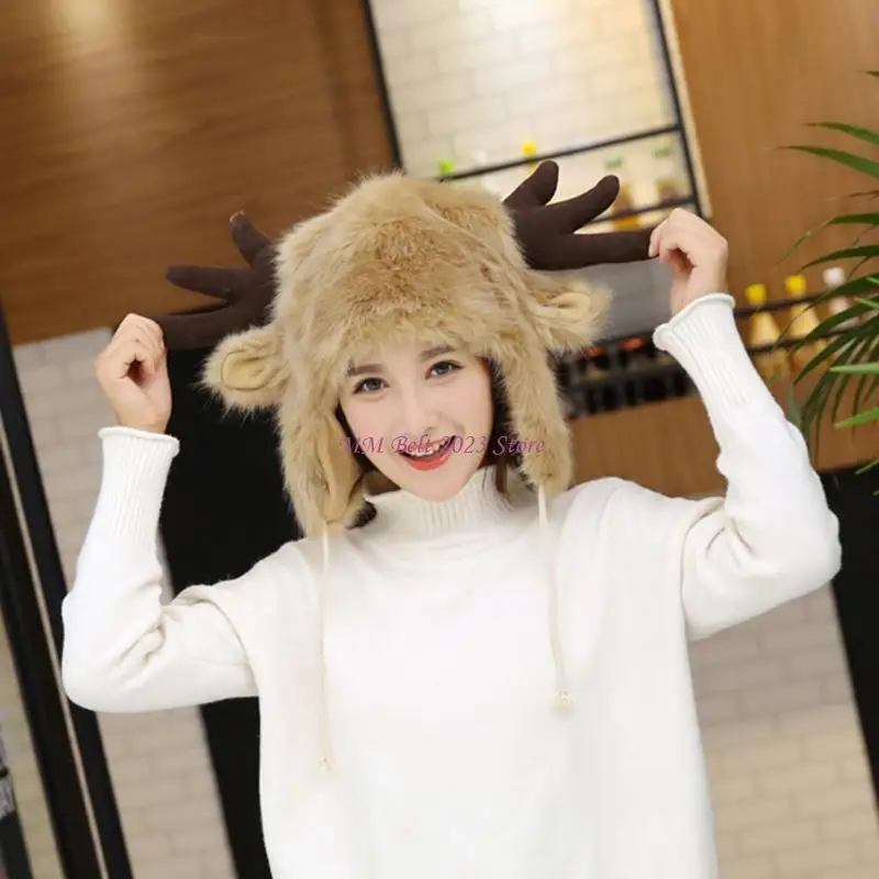 49ME للجنسين قبعة الصياد فو الفراء أفخم غطاء للأذنين مع حزام الذقن الشتاء الصيد بطانة دافئة الكرتون الحيوان آذان غطاء للأذنين