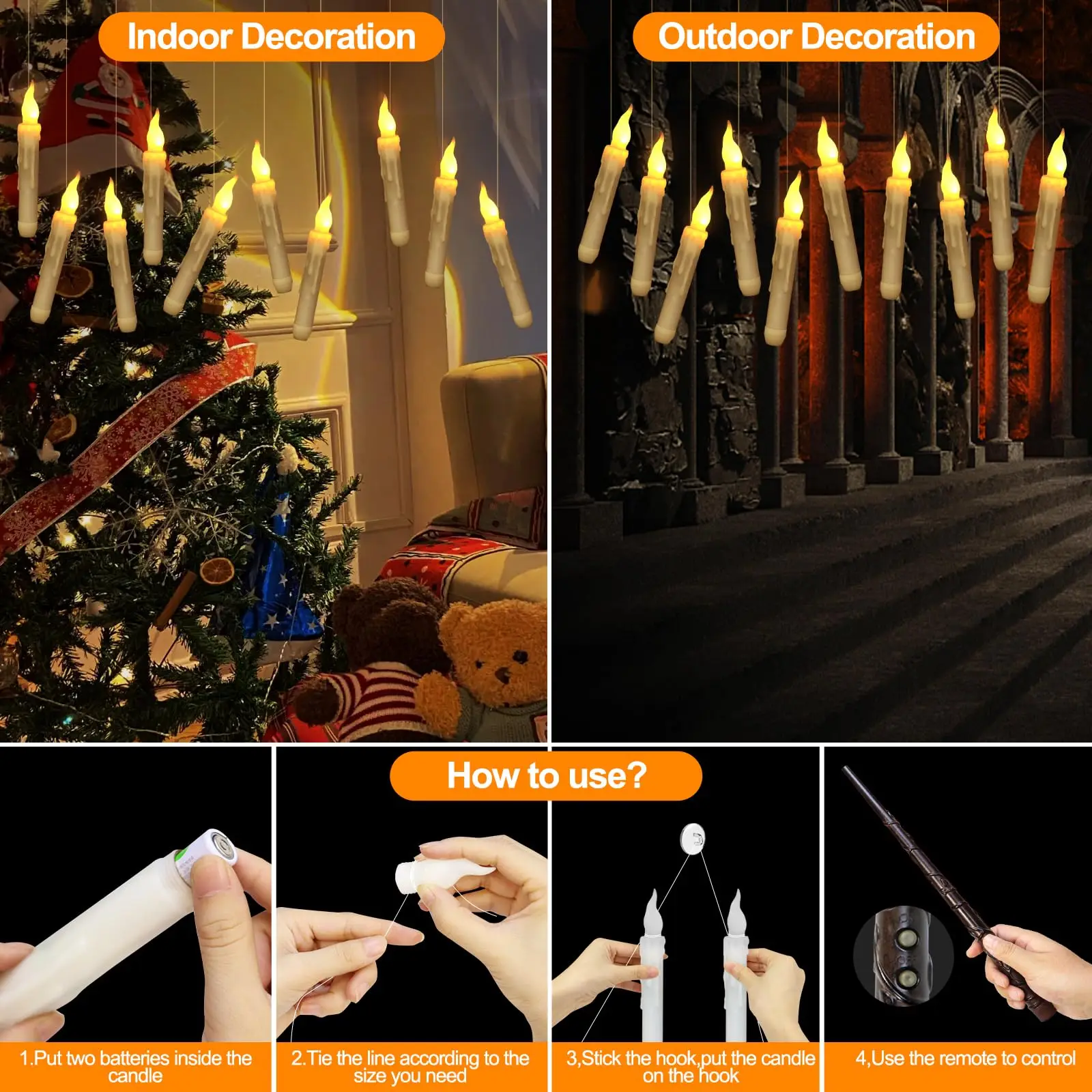 Imagem -05 - Velas Flutuantes com Varinha Velas Penduradas Mágicas Operadas por Bateria Halloween Decoração de Natal Casamento Festa 12120 Pcs