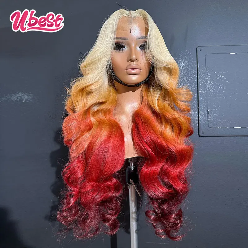 13X6 Ombre 613 Orange Red Wig Human Hair Colored Body Wave 13x4 Lace Front Human Hair Wigs for Women Wigs Human Hair