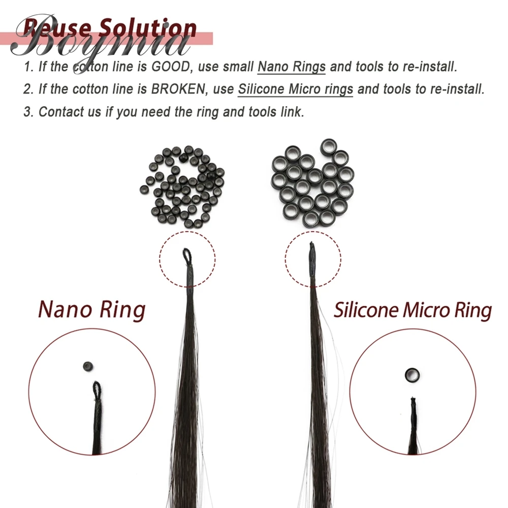 Boymia Microlink وصلات شعر 8D وصلات شعر بشري طبيعي 50 قطعة 0.6 جرام/ثانية خرز صغير سيليكون حلقة نانو الشعر للفتيات