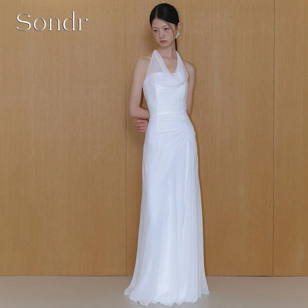 

Sondr Customized Halter Crew Collar Korean Wedding Dresses Organza Sleeveless Floor-Length Photo Shoot Long Bridal Gowns